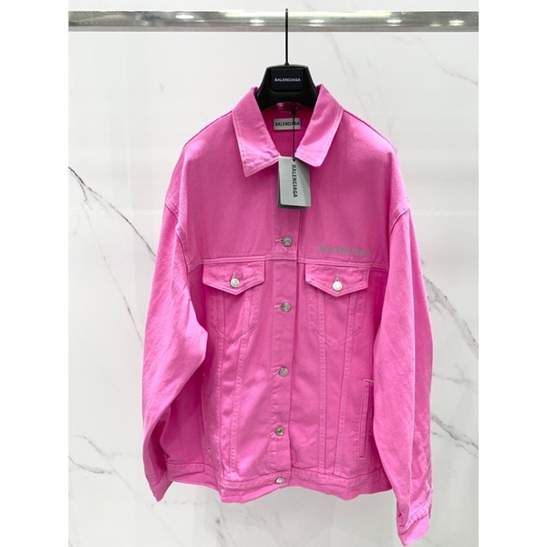 Áo khoác jeans nữ màu hồng cánh sen hot trend thương hiệu Balenciaga cao cấp