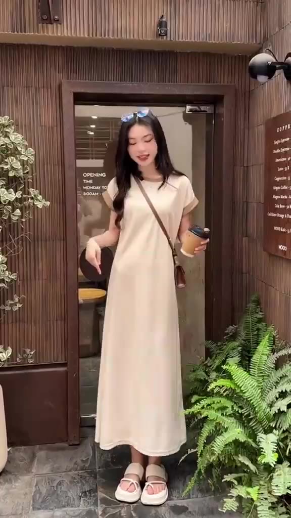 Váy V63, Đầm Suông Phối Viền Cổ, Viền Tay Dáng A Dài Chất Tổ Ong | BigBuy360 - bigbuy360.vn