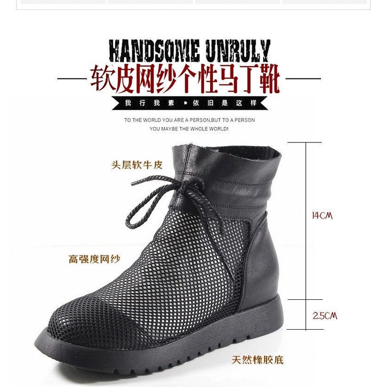 Women's Boots Summer New Hollow out Leather Sandal Boots Mesh Dr. Martens Boots Closed Toe Sandals High Top Height Increasing Insole Women's Shoes