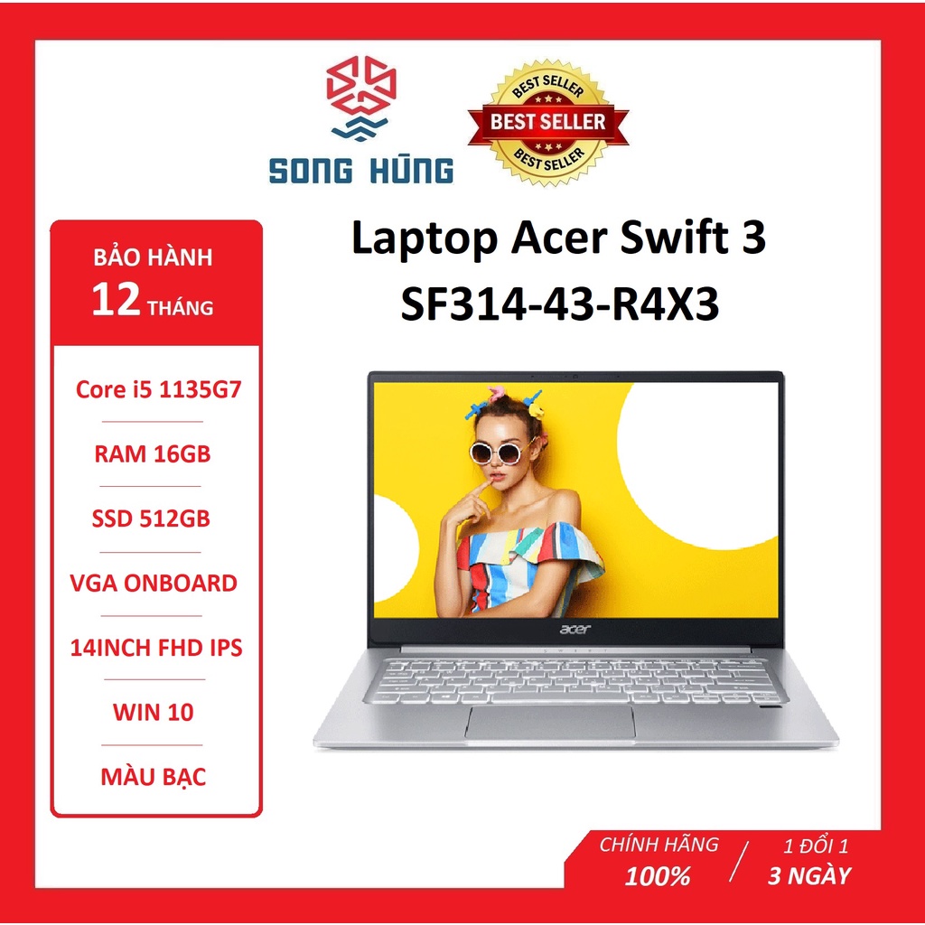 Laptop Acer Swift 3 SF314-43-R4X3 (NX.AB1SV.004) (R5 5500U/16GB RAM/512GB SSD/14.0 inch FHD /Win10/Bạc) (2021)