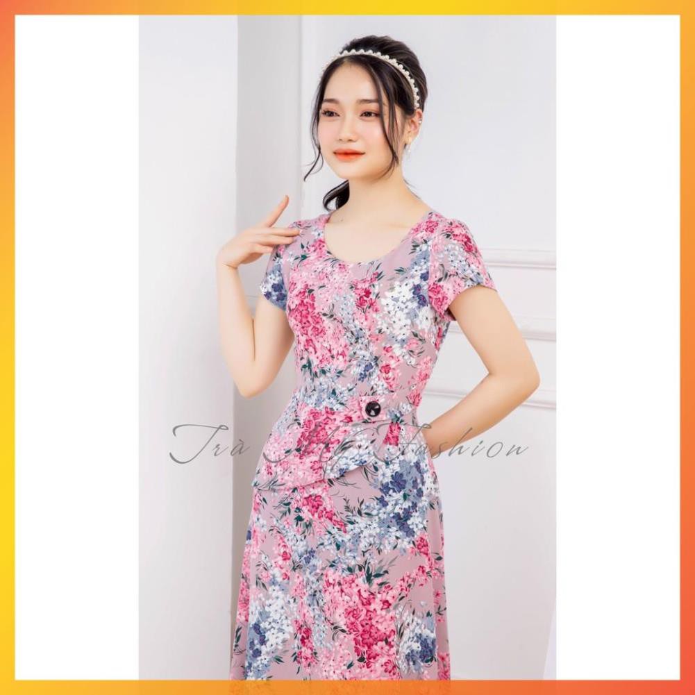 [HÀNG THIẾT KẾ - BẢO HÀNH] Đầm Dài Họa Tiết Hoa Nhiệt Đới Cổ Tròn sang trọng [Hàng thiết kế] | BigBuy360 - bigbuy360.vn