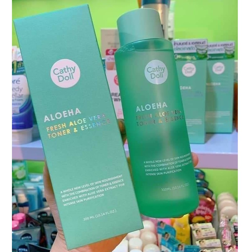 Nước hoa hồng lô hội tươi Cathy Doll AloeHa Fresh Aloe Vera Toner & Essence 300ml cân bằng và cấp ẩm cho da