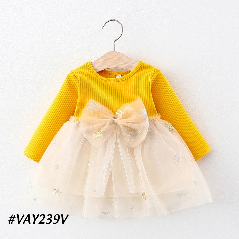 Váy bé gái, đầm bé gái họa tiết nơ xinh thời trang cho bé từ 6 tháng đến 3 tuổi  VAY239