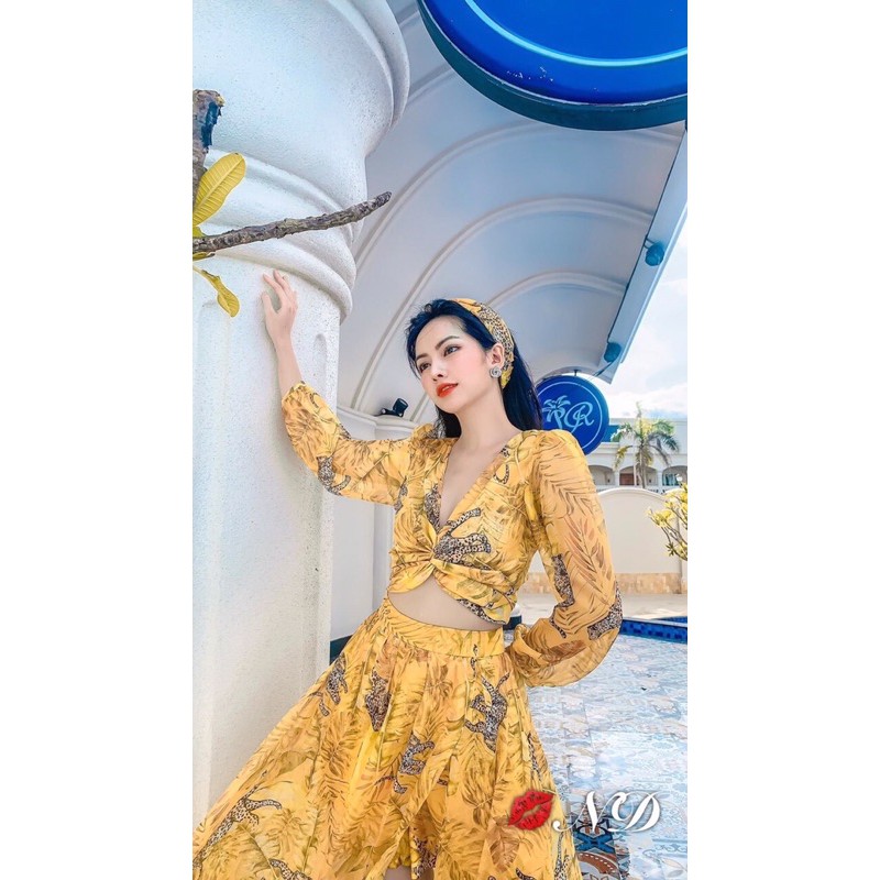 Sét Váy Maxi Hoa Vàng Kèm Tuban | BigBuy360 - bigbuy360.vn