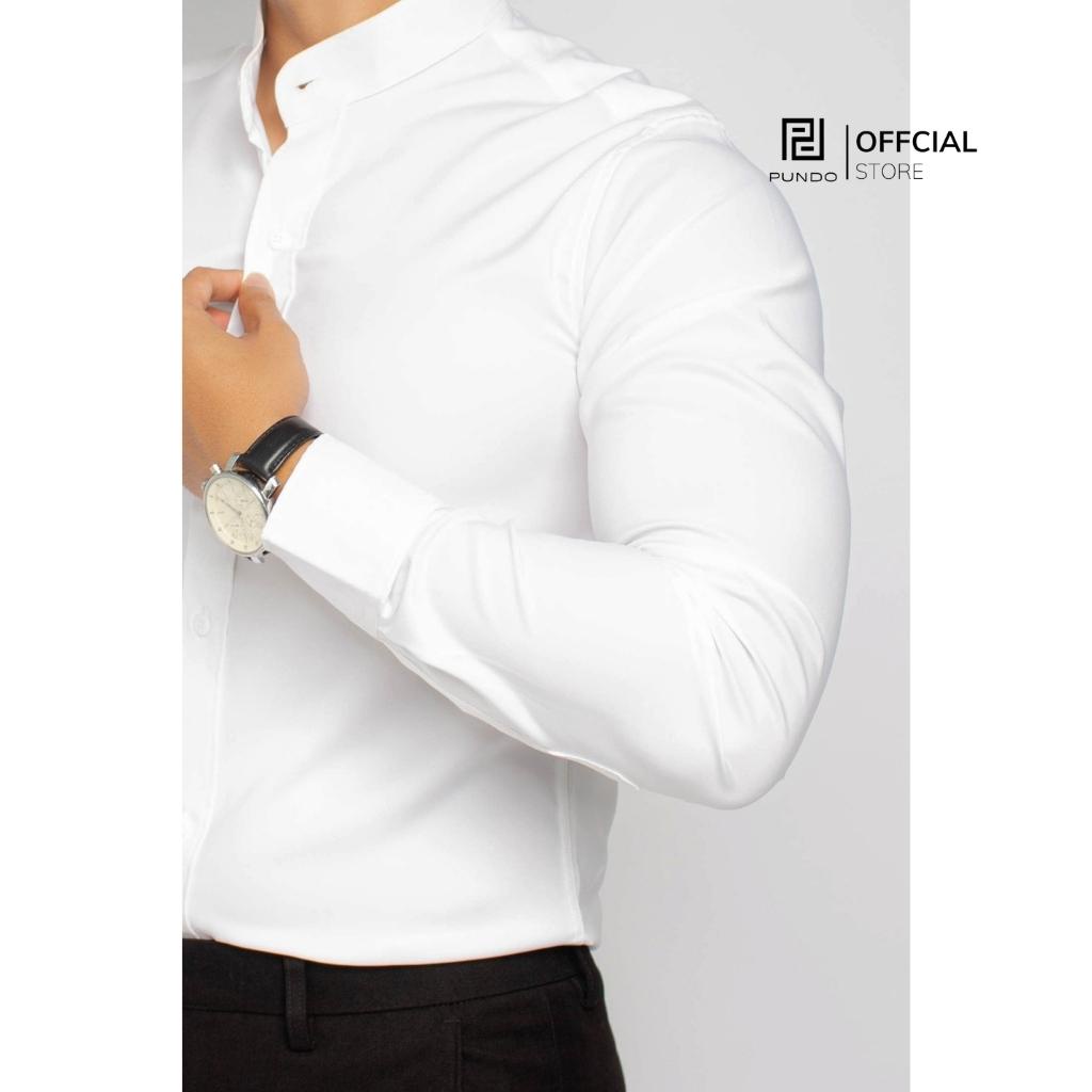 Áo sơ mi nam dài tay cổ trụ , chất cotton lụa mịn , thấm hút mồ hôi PUNDO ASMPD04