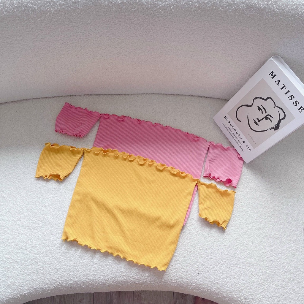 Áo kiểu thun gân trễ vai viền biên cực xinh hot hit