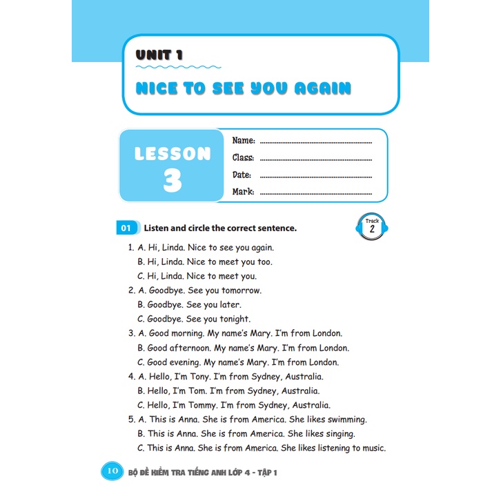 Sách - Bộ đề kiểm tra tiếng Anh lớp 4 tập 1 - Có đáp án