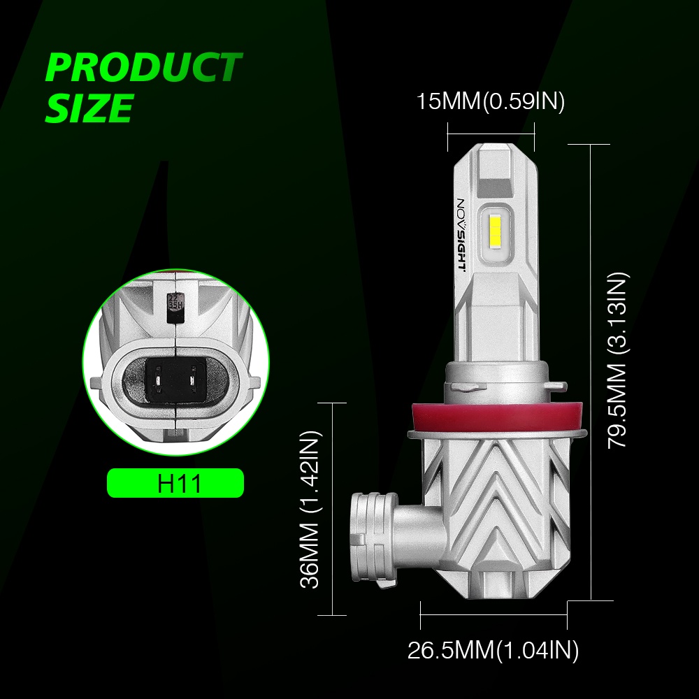 Đèn pha LED NOVSIGHT H8H9/H11 25W 5000LM 12V 6000K cho xe mô tô