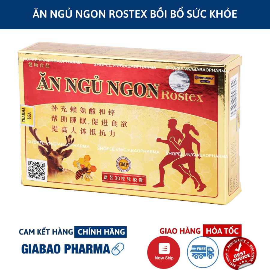 Viên Ăn Ngủ Ngon Rostex bổ sung omega 3, lysin, kẽm zinc giảm mất ngủ, ăn ngon, ngủ ngon, tăng cường sức khỏe- Chai 60 v