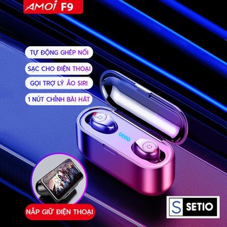 FREESHIP - Tai nghe bluetooth AMOI F9 SETIO kèm pin sạc dự phòng 3500mAh Sạc cho điện thoại Bass mạnh chống nước