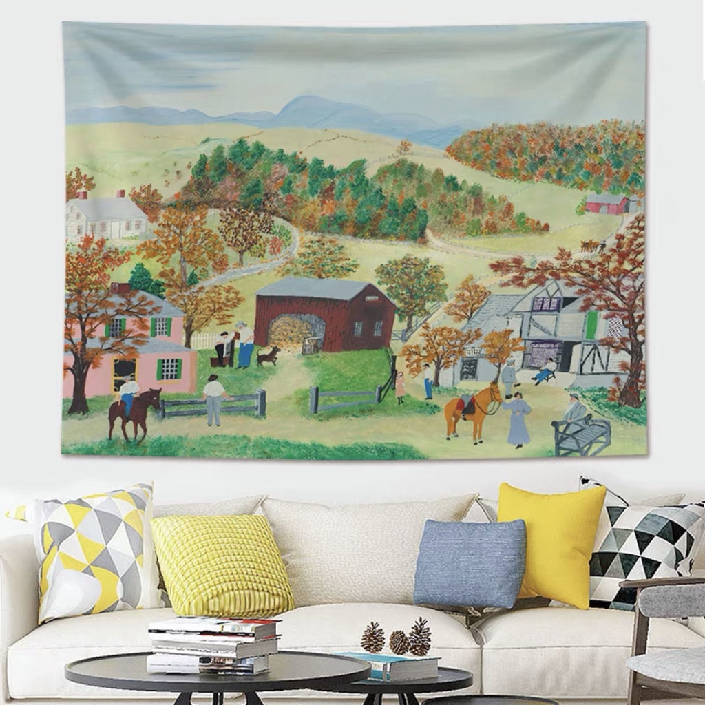 Tấm Thảm Canvas Treo Tường In Hình Tranh Sơn Dầu Phong Cách Đồng Quê Mỹ