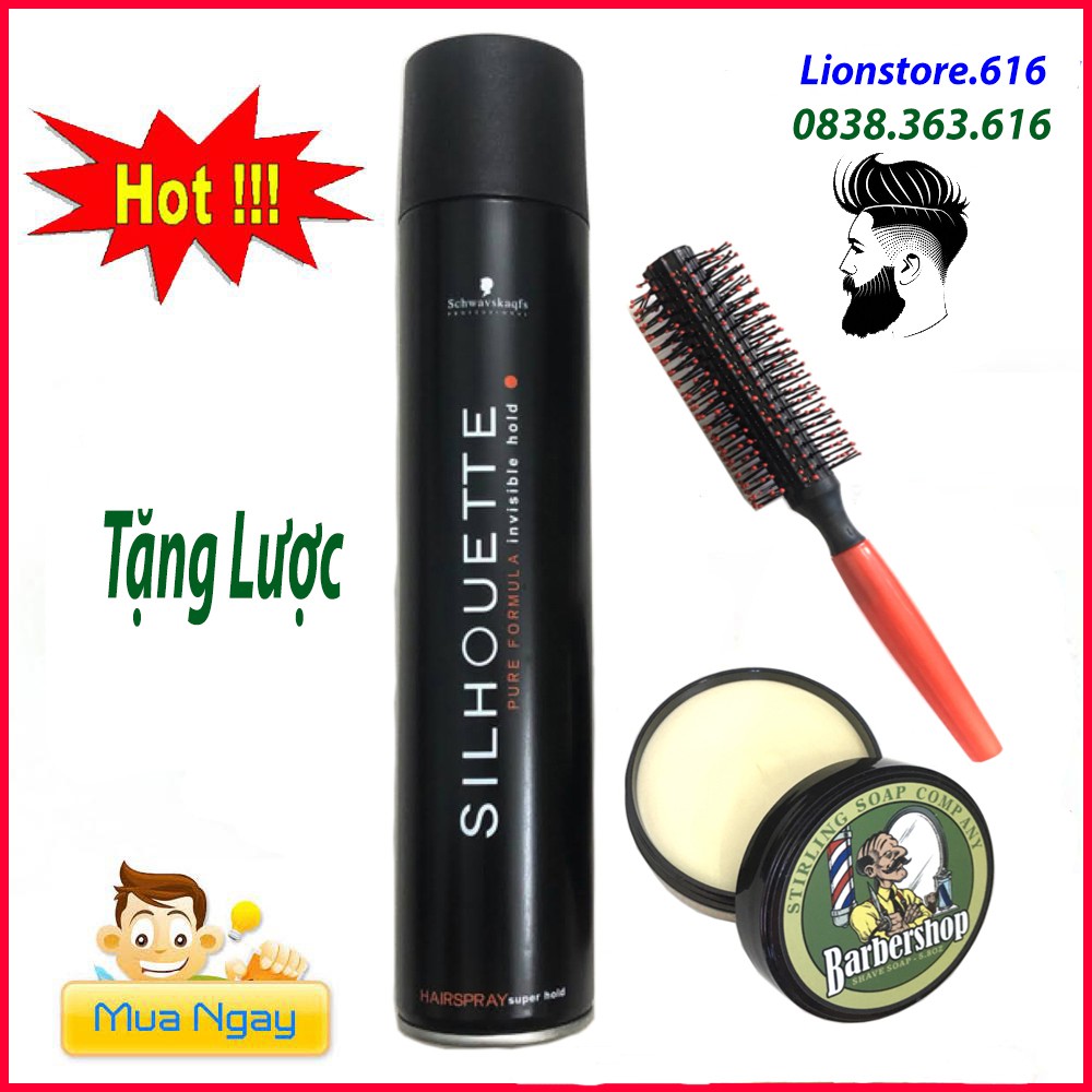 Gôm xịt tóc silhouette 420ml kèm sáp vuốt tóc barbershop tặng lược tròn