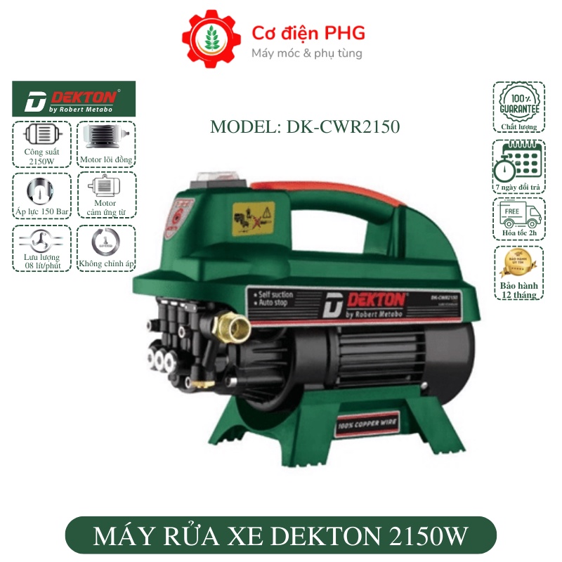 Máy rửa xe gia đình DEKTON 2150W chuyên dùng xịt rửa xe, vệ sinh nhà cửa. Motor từ 100% lõi đồng. Bảo hành 12T