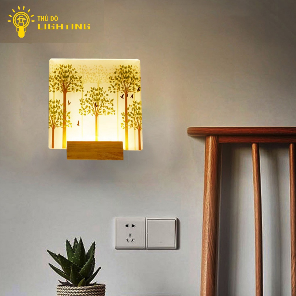 Đèn Tường Led Phòng Khách THỦ ĐÔ LIGHTING Ánh Sáng Vàng Công Suất 2W-3W Chất Liệu Mica Đế Gỗ