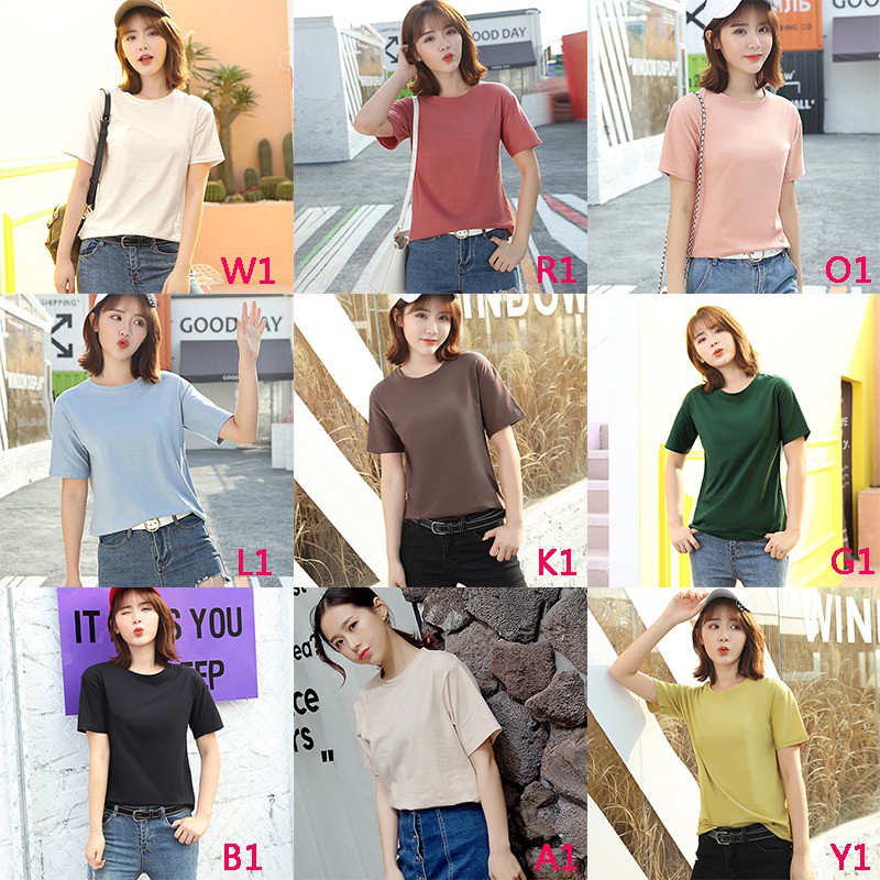 Áo thun cổ chữ V màu trơn tùy chọn thời trang cho nữ
