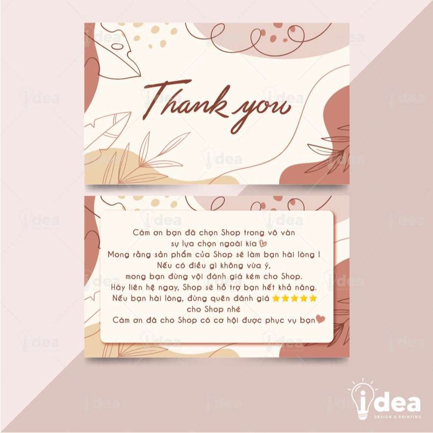 Card Cám Ơn, Card Thank You, Thiệp Cảm Ơn - Size 9x5,4cm - Giấy C300 Cán Màng Mờ 2 Mặt Họa Tiết Tinh Tế