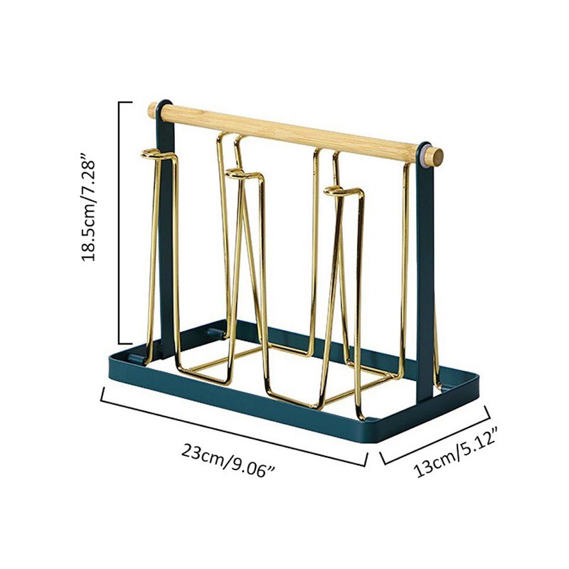 Giá úp cốc 6 chiếc sơn tĩnh điện tay cầm bằng gỗ