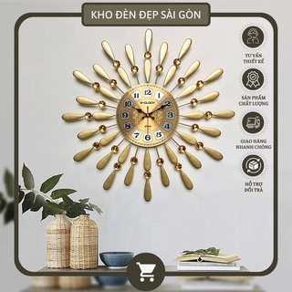 Đồng hồ trang trí, Đồng hồ treo tường Decor Hình tròn Hình mặt trời Mặt nhôm mạ vàng Mã DH-2104