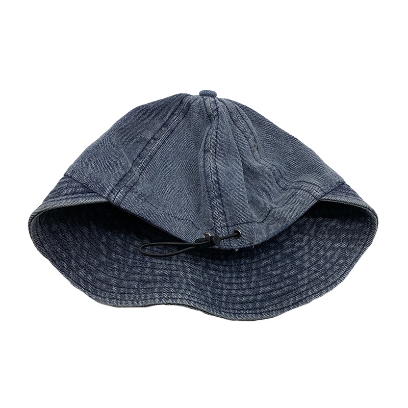 Mũ Bucket Che Phủ Mặt Chất Liệu Denim Màu Xanh Dương Đậm Cho Nam Nữ