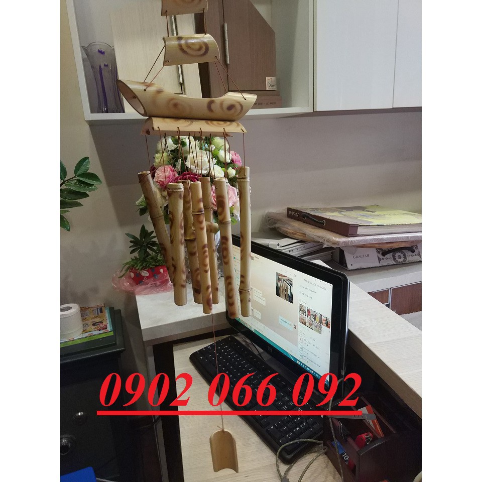 Chuông gió thuyền tre buồm tre nứa phong thủy chuông gió thuyền vàng