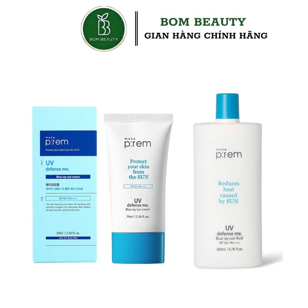 [Mã COS1904 giảm 8% đơn 300K] Kem Chống Nắng Vật Lý Make Prem UV Defense Me. Blue Ray Sun Cream SPF 50+ PA++++ Dạng Kem