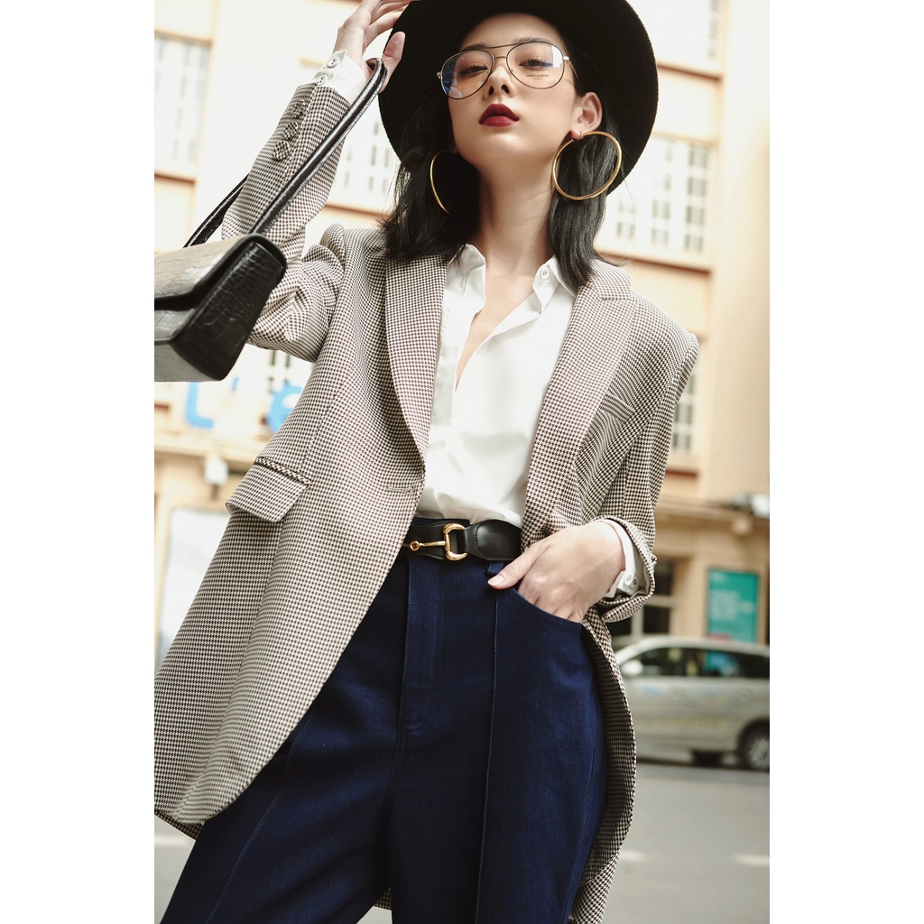 Áo blazer cổ điển họa tiết hoạ tiết houndstooth HUONG BOUTIQUE HBVEST145