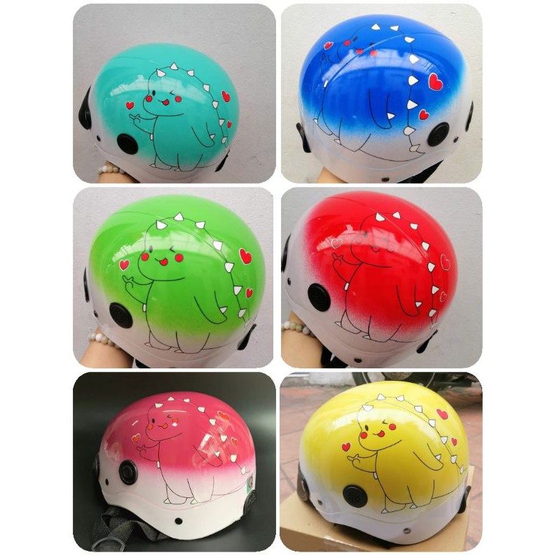 Đu trend 2023-Nón/Mũ bảohiểmsơn mix 2 màu in khủng long chìm kute
