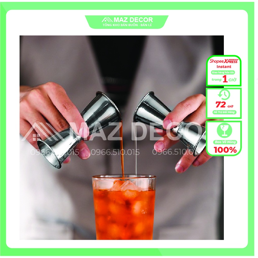Sỉ giá tại xưởng Jigger ly inox đong rượu 2 đầu uốn 3 cỡ 15/30 - 20/40 - 25/50 100% inox