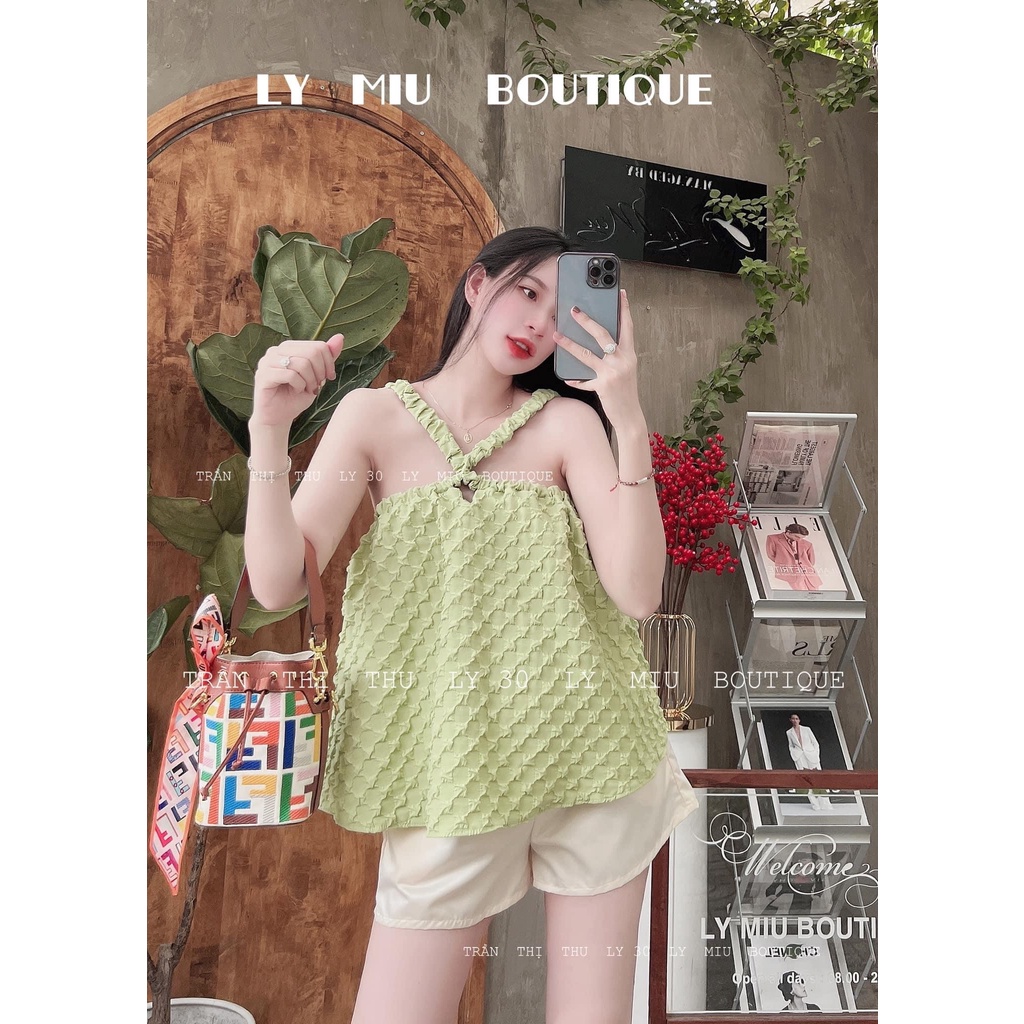 Set yếm xanh cốm xốp nổi cao cấp quần short BN644