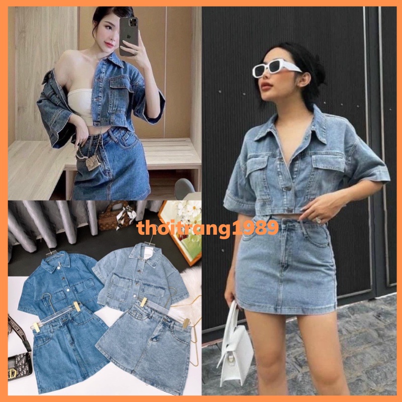 Set bộ jeans áo túi hộp mix chân váy A siêu hot kiểu dáng ULZANG hàn quốc THỜITRANG1989
