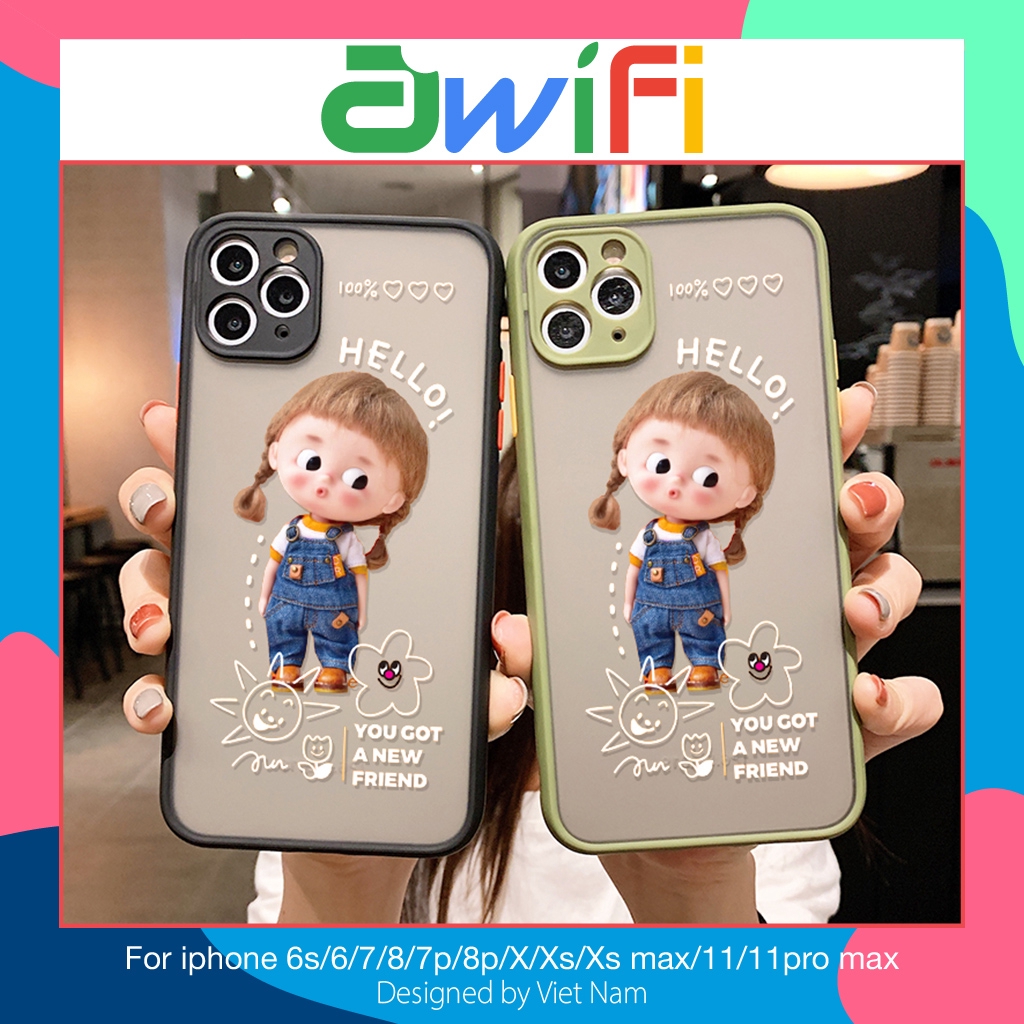 Ốp lưng iphone nhám búp bê hello 5/5s/6/6plus/6s/6splus/7/7plus/8/8plus/x/xr/xs/11/12/pro/max/plus/promax - Awifi T1-3 | BigBuy360 - bigbuy360.vn