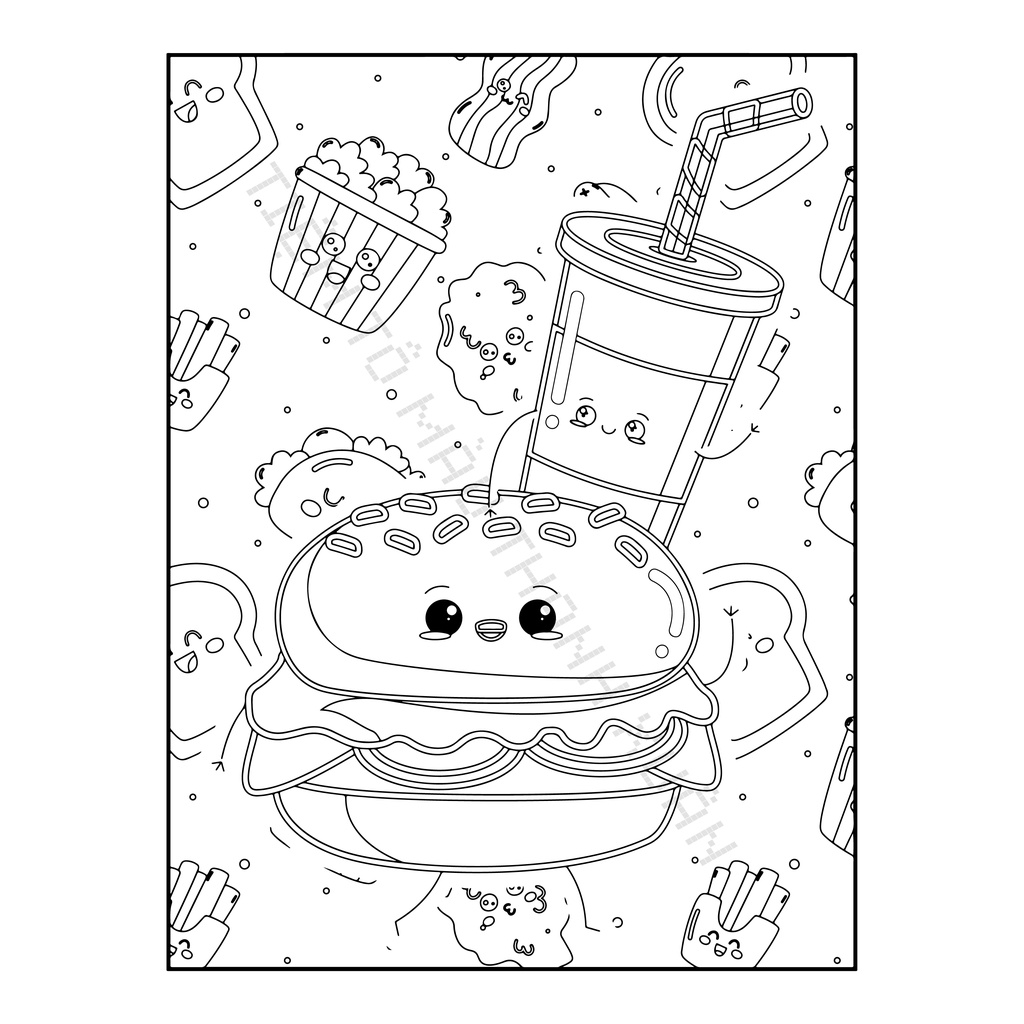 Set 30 Tờ Tranh Tô Màu Hình Thức Ăn Cute Cho Bé Tô Màu Sáp, Màu Chì - Tiệm Tô Màu Thanh Xuân