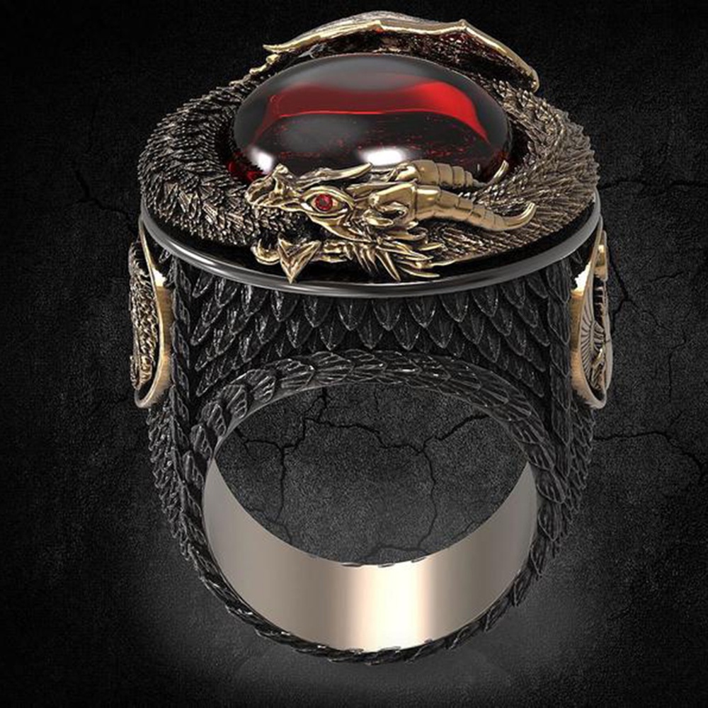 Nhẫn Thép Titan Hình Rồng Phượng Hoàng 3D Màu Đen Vàng Hồng Đính Pha Lê Sáng Tạo Thời Trang Cho Nam