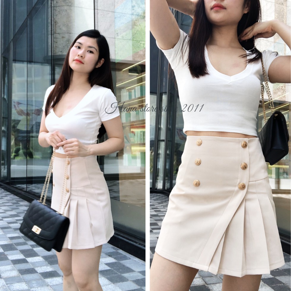 Áo croptop cổ chữ V, tay ngắn dáng ômfreesize[Ảnh thật] hàng có sẵn tại Hana Store