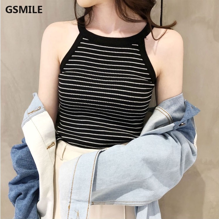 Tank Top Women Korean Trendy Casual Solid Color Knitted Sleeveless Off Tops | BigBuy360 - bigbuy360.vn