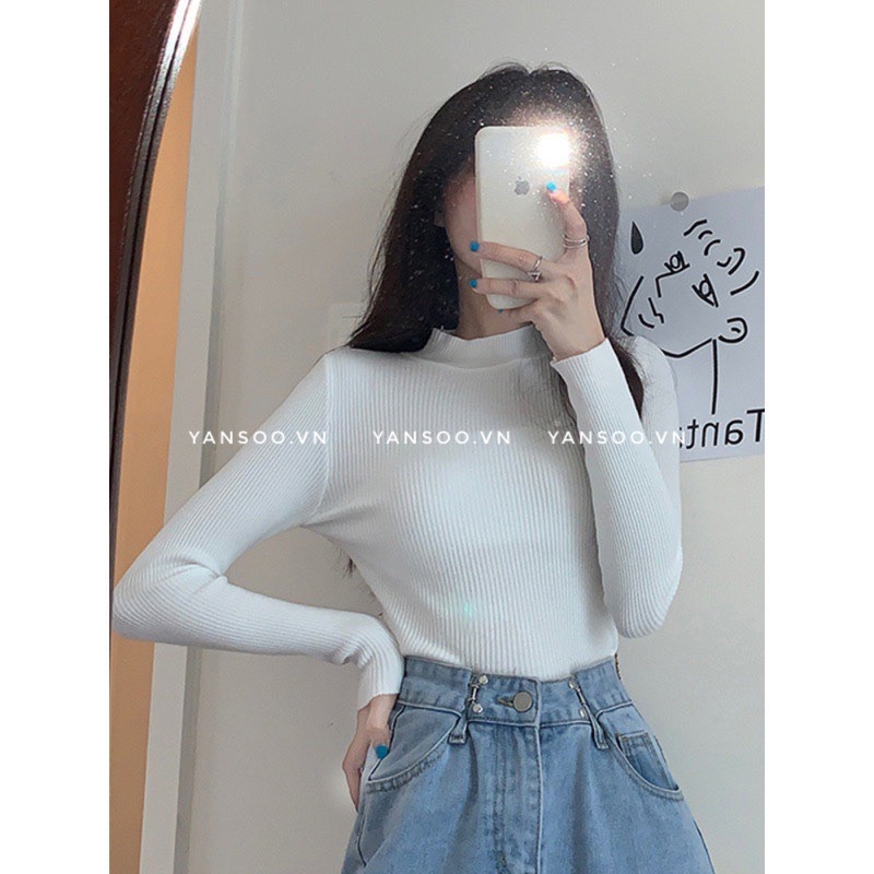 Áo len tăm cổ 3 phân tay dài , áo len body trơn basic phong cách Hàn Quốc , len Quảng Châu by YANSOO