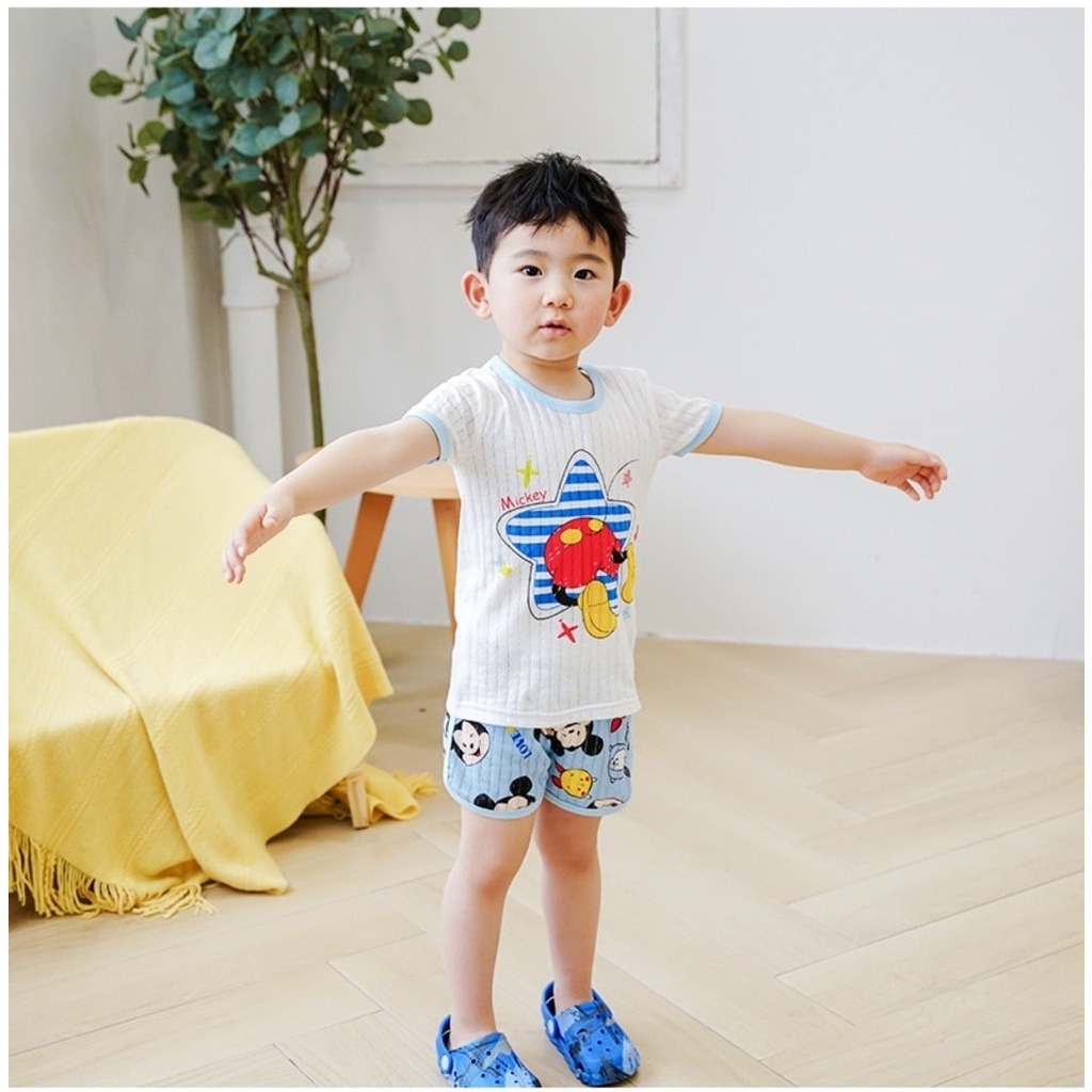 Bộ hè cotton pha tay hoạt hình bé trai bé gái 1874 - Little Maven Official Store