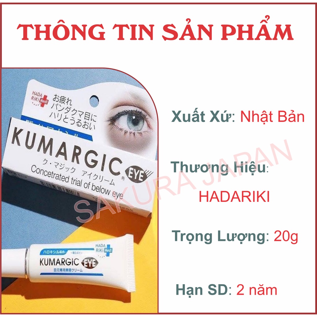 Kem xóa quầng thâm mắt Cream Kumargic Eye 20g Nhật Bản giúp đánh tan quầng thâm mắt
