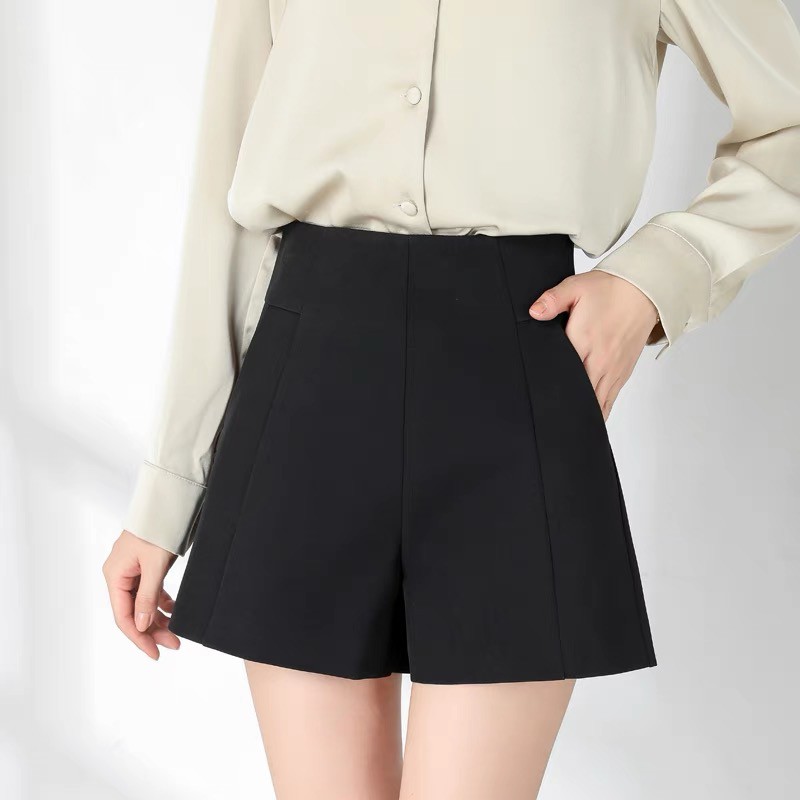 Quần sooc vải cạp cao - Chất tuyết mưa - Chuẩn form - Không nhăn - 3 màu Đen Be Trắng