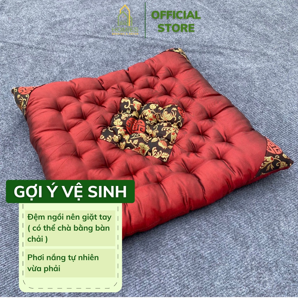 Đệm Ngồi Bệt HOMIES Vải Gấm Bóng Thêu Vi Tính Cao Cấp - Kích Thước 40cm x 40cm x 5cm