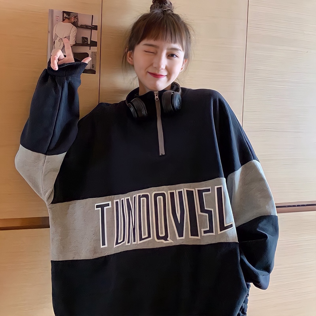 💃 Áo Sweater Zip Nỉ Unisex TUNOQV Cổ Cao Khóa Kéo 2 Màu