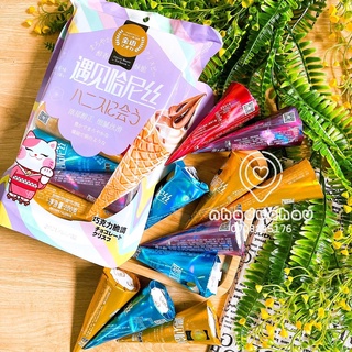 Một gói bánh ốc quế mix đủ vị Mèo May Mắn hiệu Top Savor Hongkong gói 200g gồm 10 cây