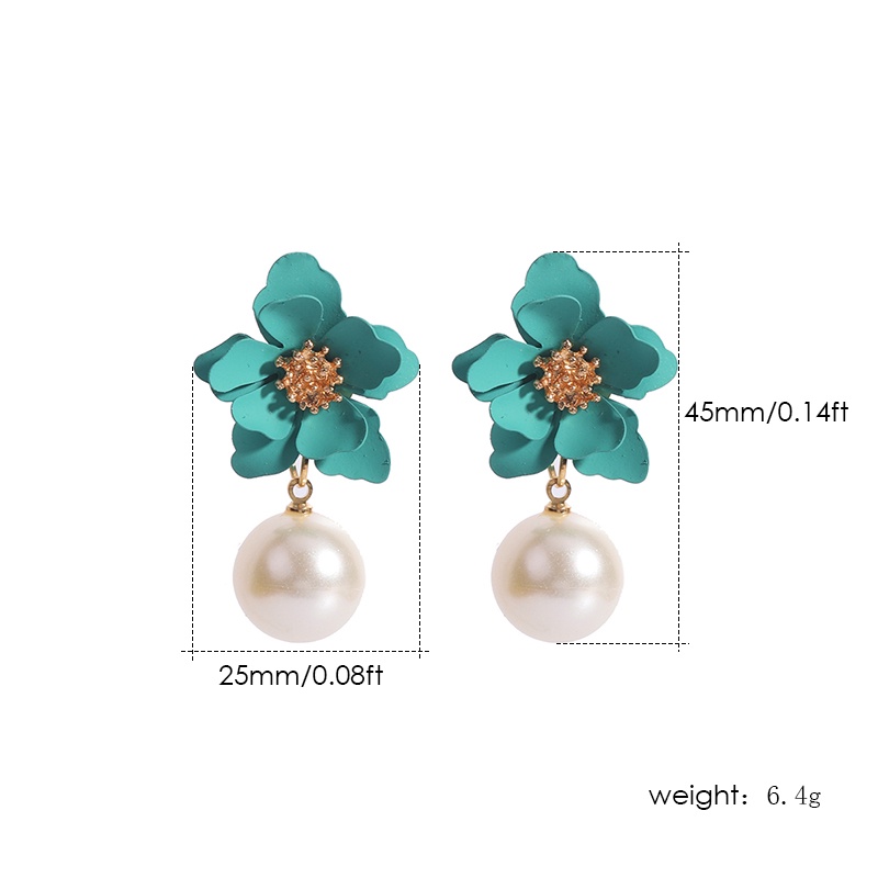 Khuyên tai Pinkdudu OG071 kiểu hoa bằng hợp kim đính ngọc trai giả 7 màu thời trang xinh xắn