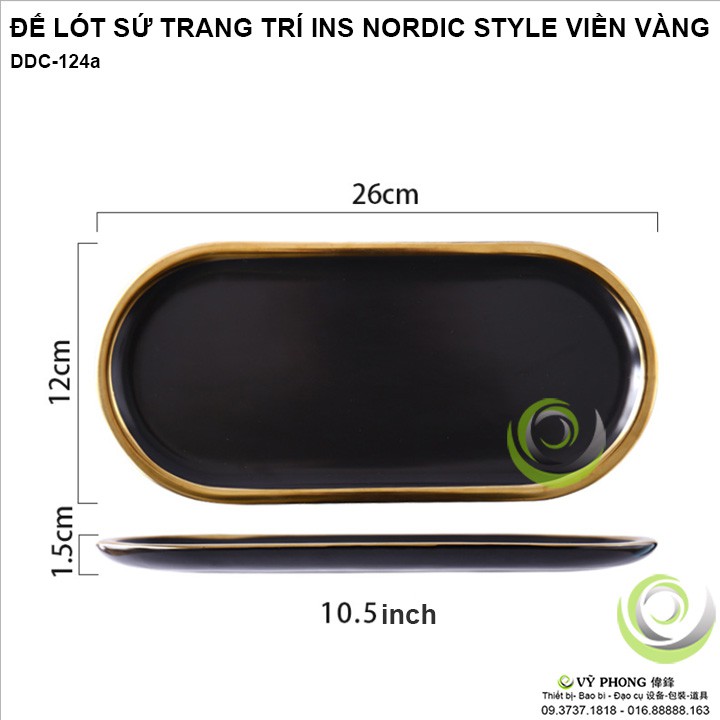 DĨA ĐẾ SỨ LÓT TRANG TRÍ INS NORDIC STYLE ĐEN VIỀN VÀNG CHỤP ẢNH SẢN PHẨM DDC-124a,b