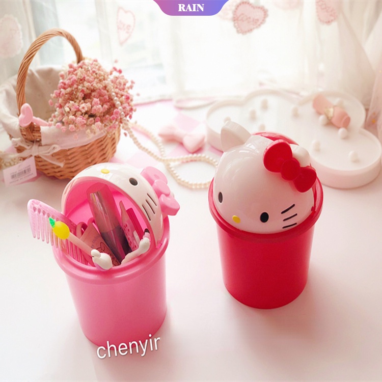 Thùng Đựng Rác Để Bàn Hình Mèo Hello Kitty Dễ Thương Có Nắp Đậy Sáng Tạo