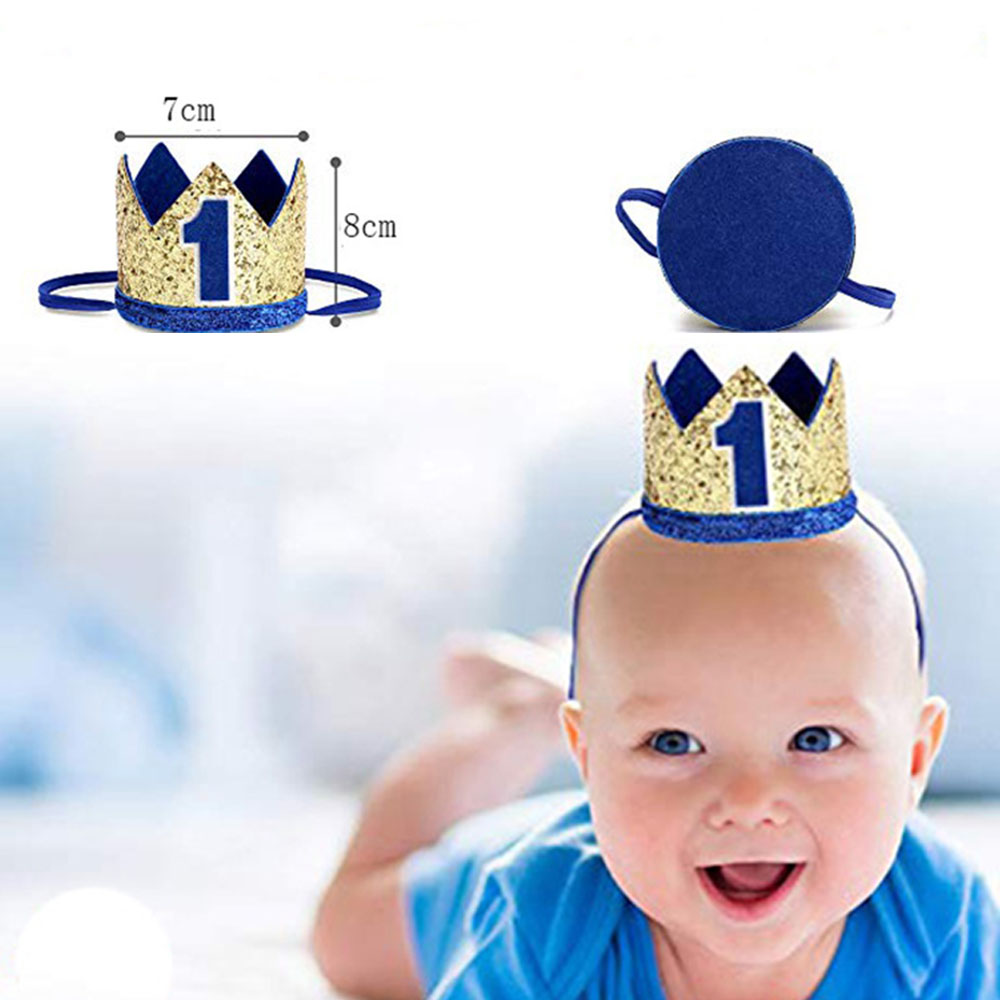 Mũ Sinh Nhật Hình Vương Miện Đính Kim Tuyến Lấp Lánh Cho Bé 1 Tuổi