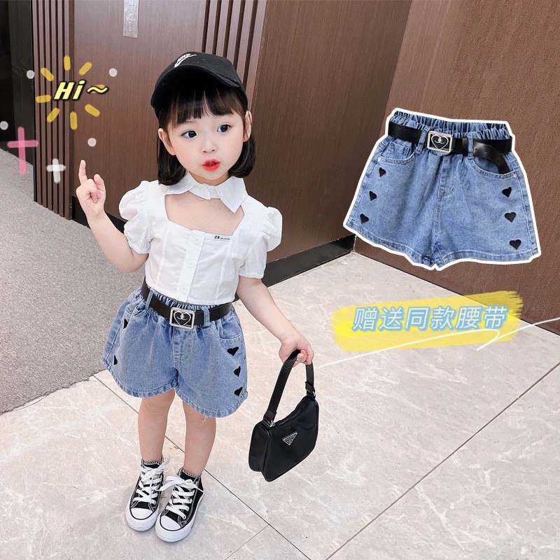 Quần Short Jeans Lưng Cao Thời Trang Cho Bé Gái