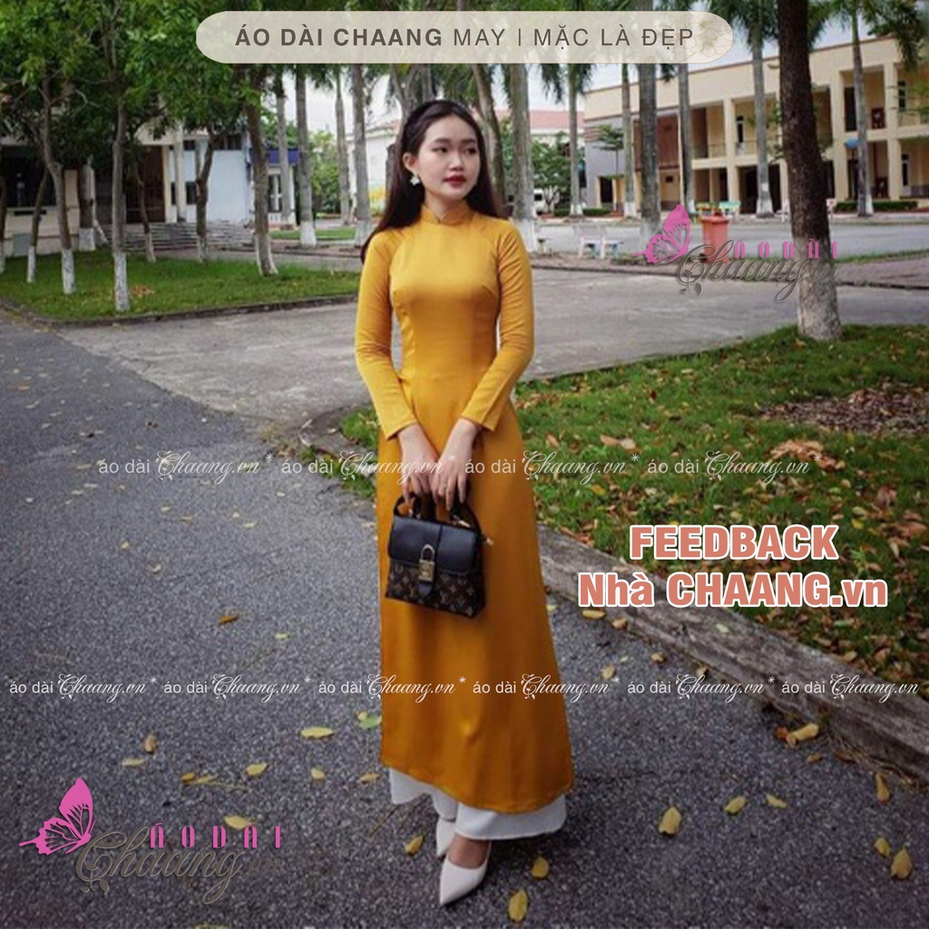 Áo Dài Truyền Thống May Sẵn Lụa Tây Thi Vàng Đồng Đẹp Vải Co Giãn 4 Chiều CH07