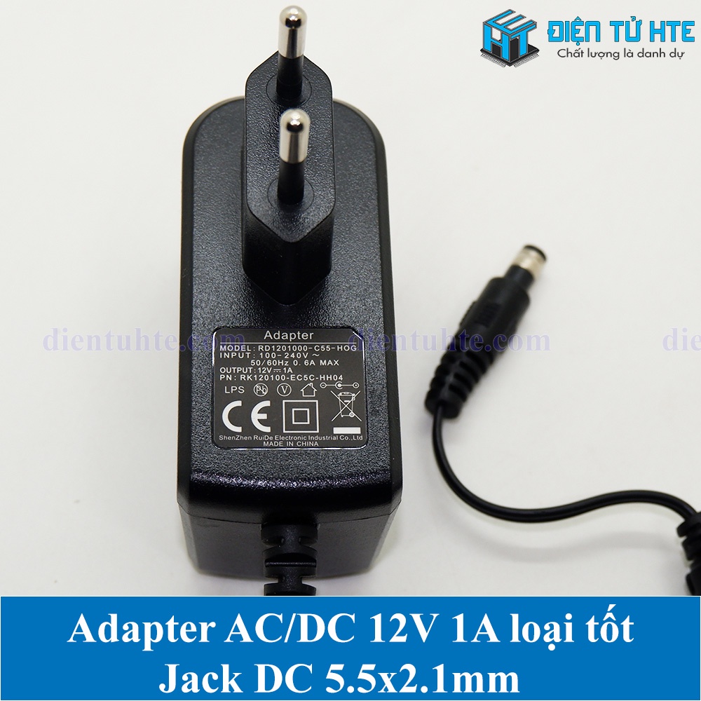 Adapter nguồn AC-DC 12V 1A Jack DC 5.5x2.1mm loại tốt