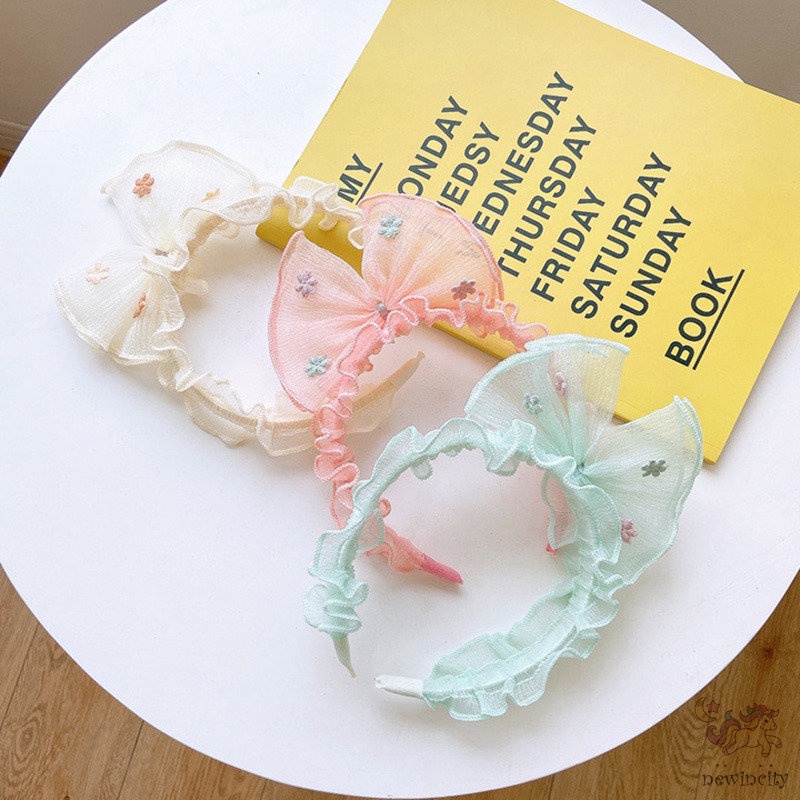 Băng Đô Cài Tóc Phối Ren Thêu Hoa Phong Cách Hàn Quốc Dành Cho Bé